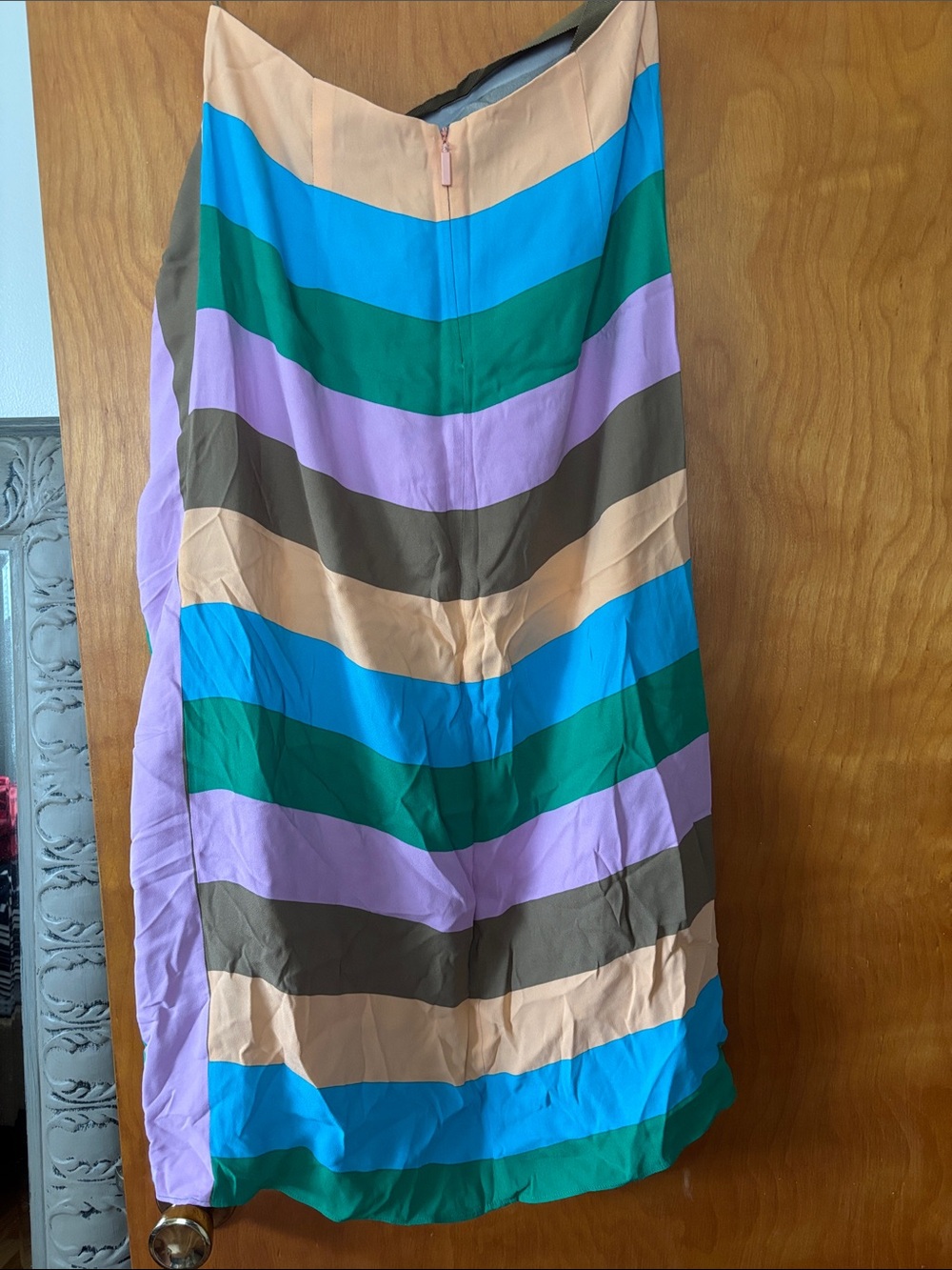 Tibi Multicolor Striped Silk Midi Skirt - Brown, Green, Blue, Lavender, Peach - Picture 4 of 6